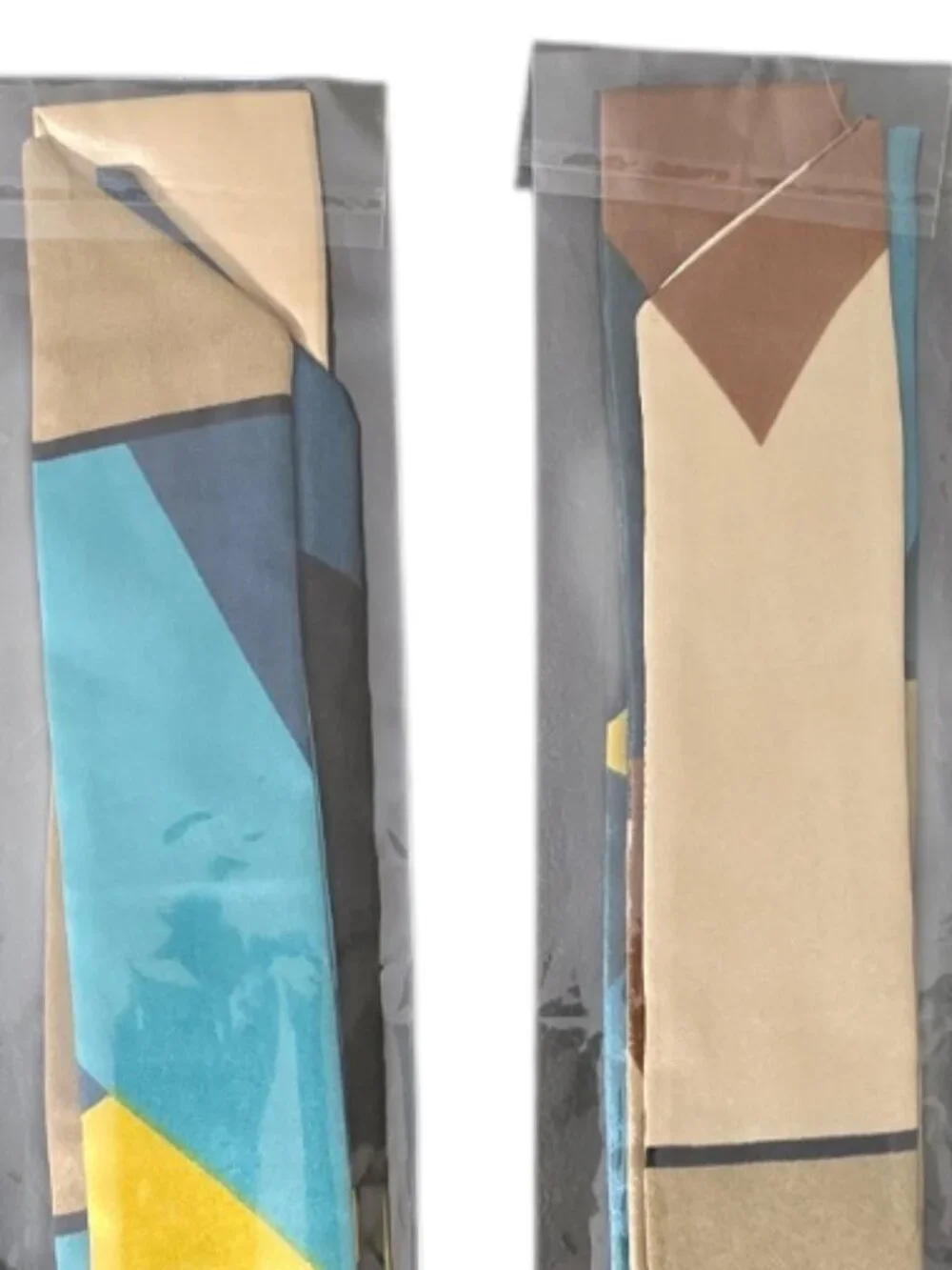 Geometric Print Twilly Scarf Teal Gold Black Skinny Purse Handle Wrap Hair Scarf